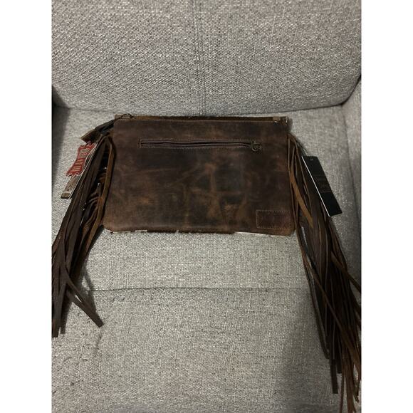 American Darling Clutch Hand Tooled Hair-On Genuine Leather Women Acid NWT Fring - Picture 2 of 7